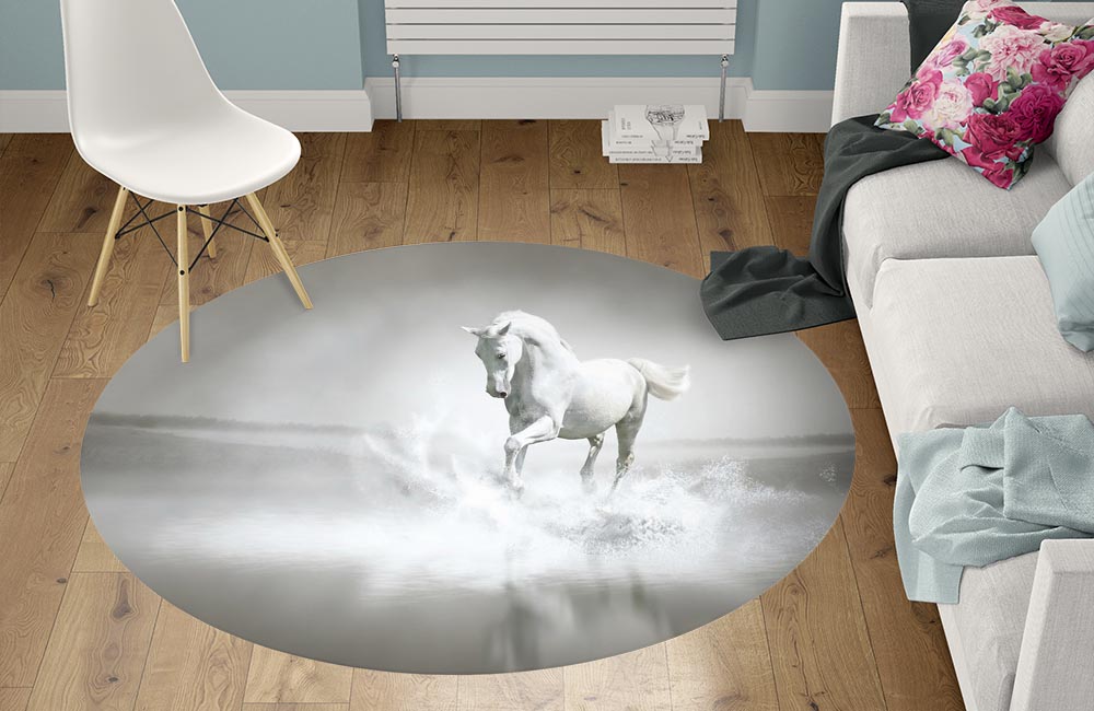 3D Ковер «Белый конь бегущий по воде» Круглый 1
