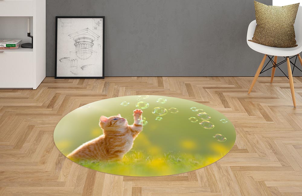 3D Ковер «Рыжий кот с мыльными пузырями» Овальный 2