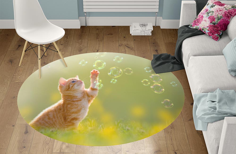 3D Ковер «Рыжий кот с мыльными пузырями» Круглый 1