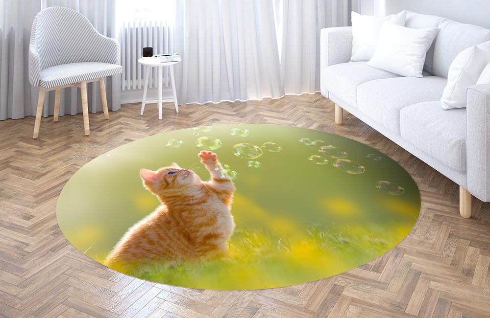 3D Ковер «Рыжий кот с мыльными пузырями» Круглый 3
