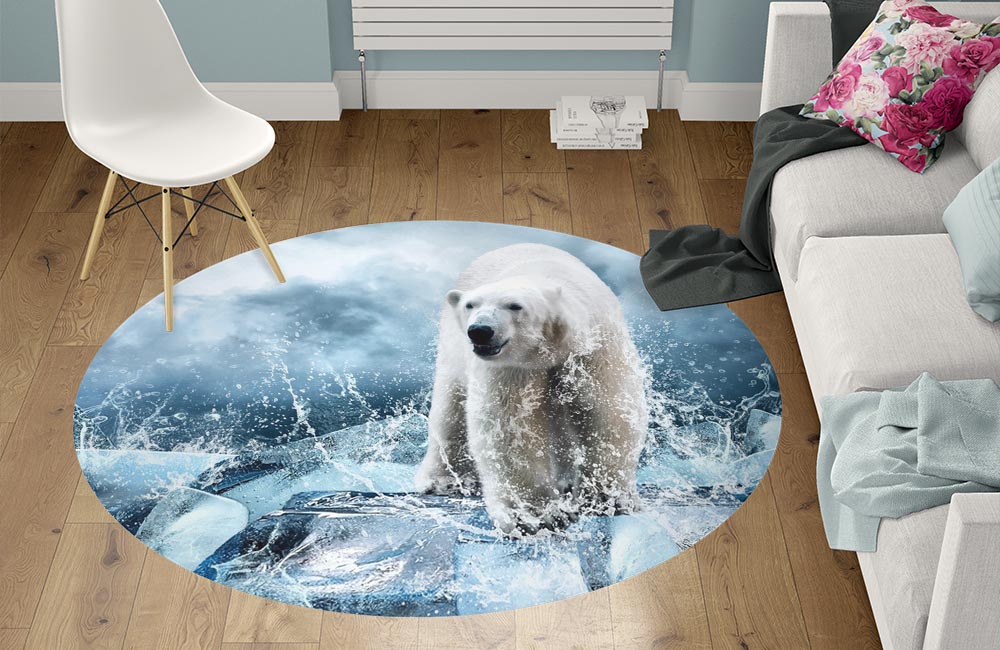 3D Ковер «Белый медведь в ледяных брызгах» Круглый 1