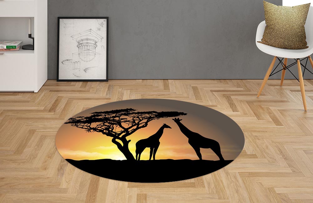 3D Ковер «Жирафы на закате» Овальный 2