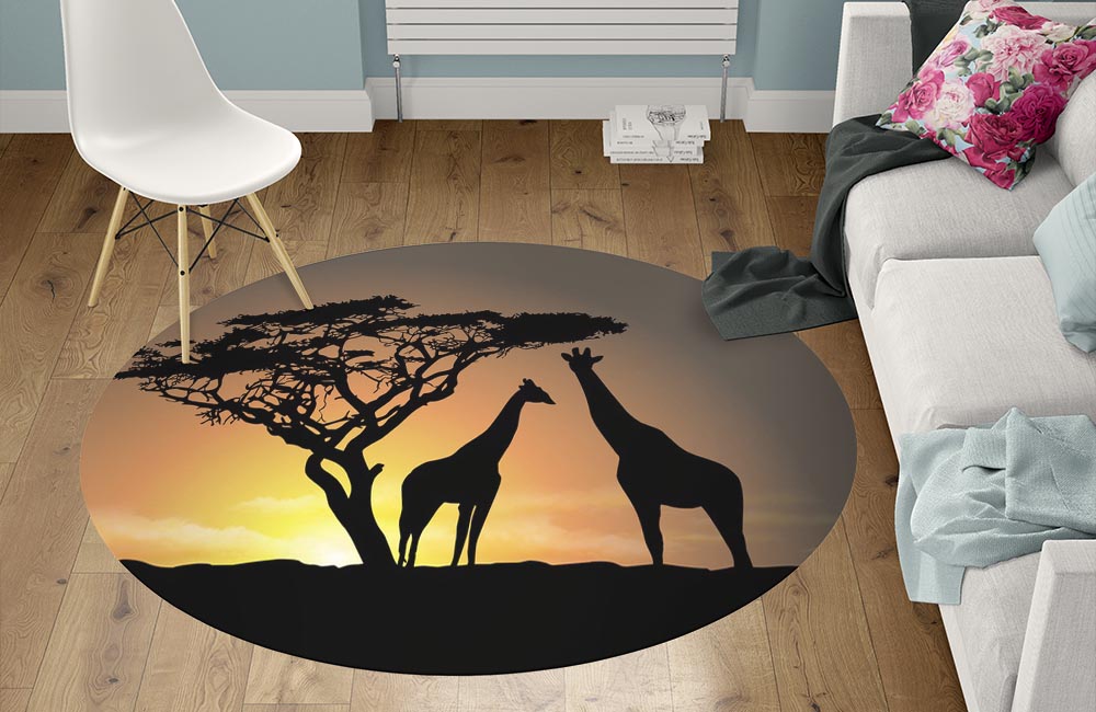 3D Ковер «Жирафы на закате» Круглый 1