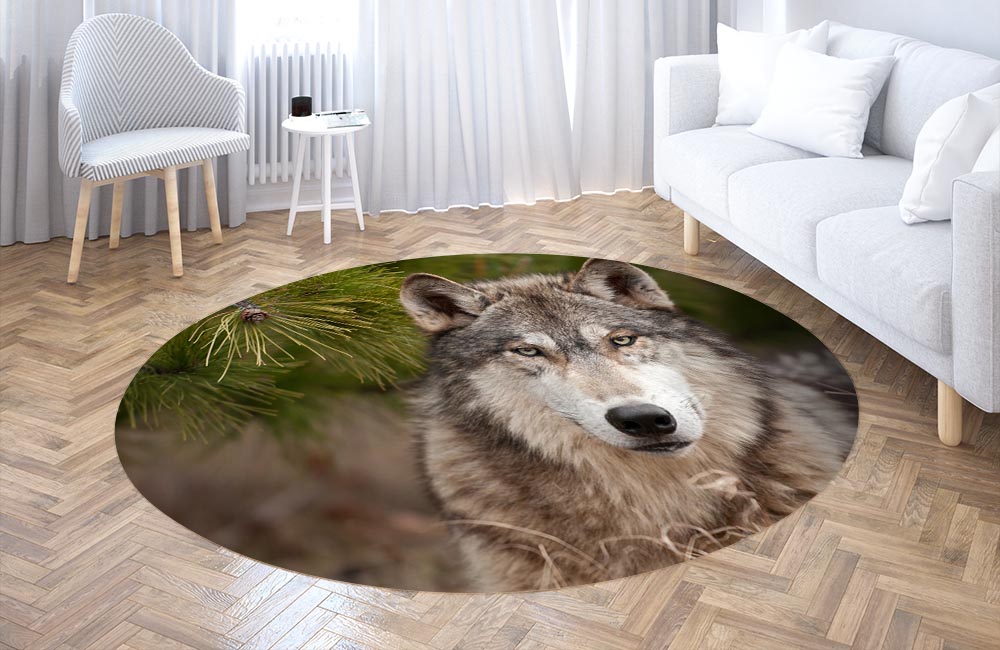 3D Ковер «Волк под сосной» Круглый 3