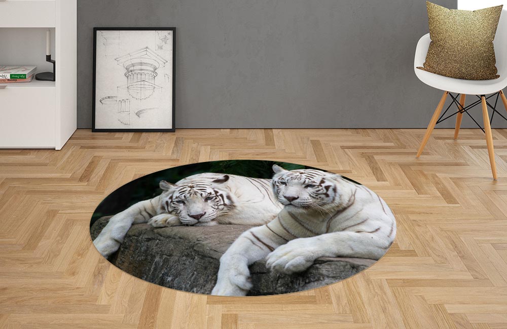 3D Ковер «Пара белых тигров» Овальный 2