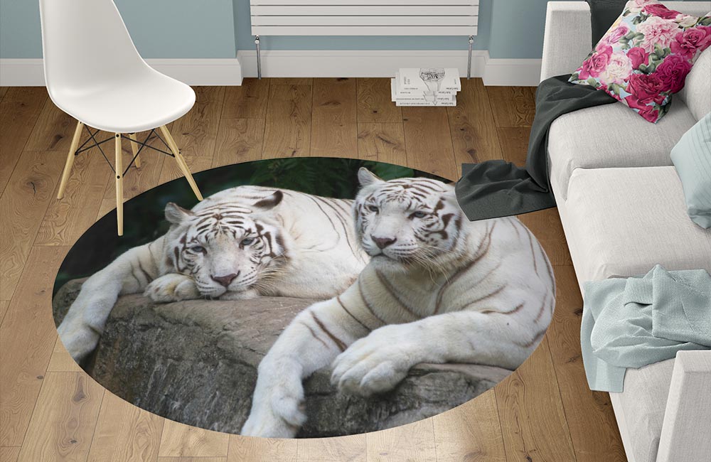 3D Ковер «Пара белых тигров» Круглый 1