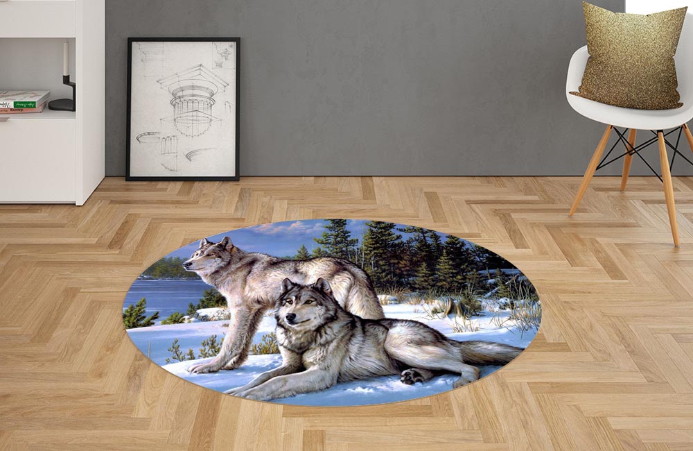 3D Ковер «Волки на снежной опушке» Овальный 2