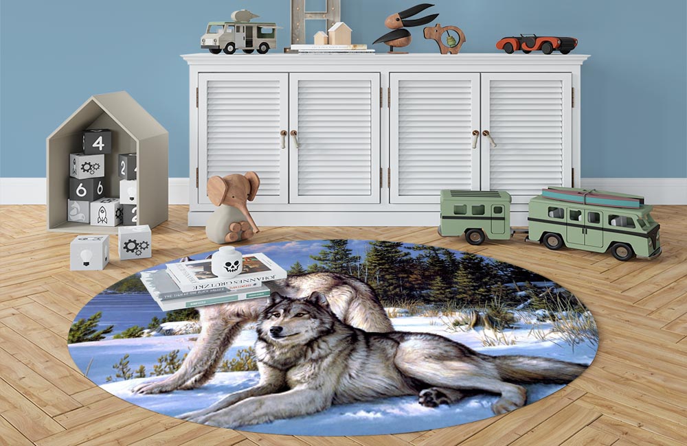 3D Ковер «Волки на снежной опушке» Овальный 3