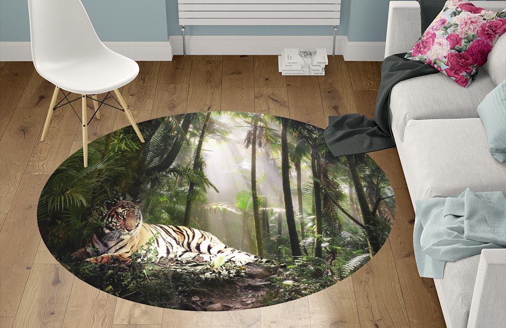 3D Ковер «Тигр в джунглях» Круглый 1
