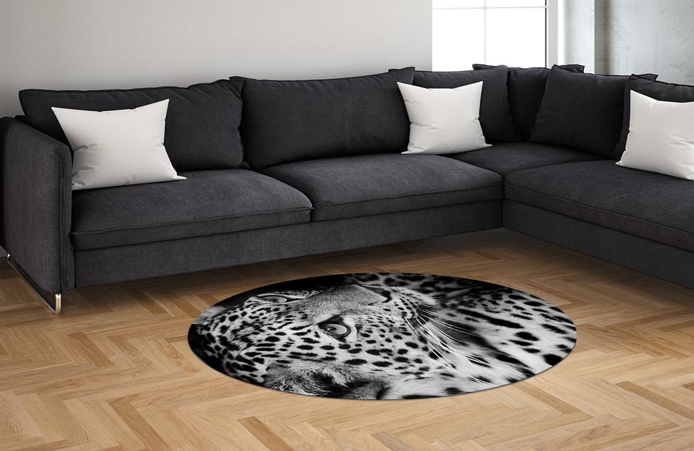 3D Ковер «Леопард в черно-белых тонах» Овальный 1