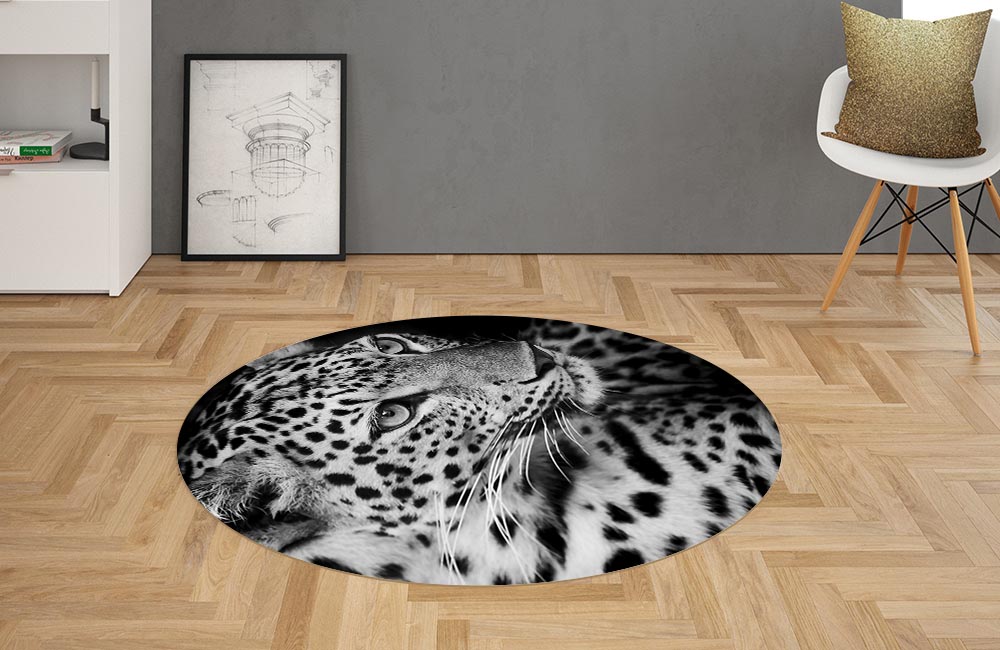 3D Ковер «Леопард в черно-белых тонах» Овальный 2