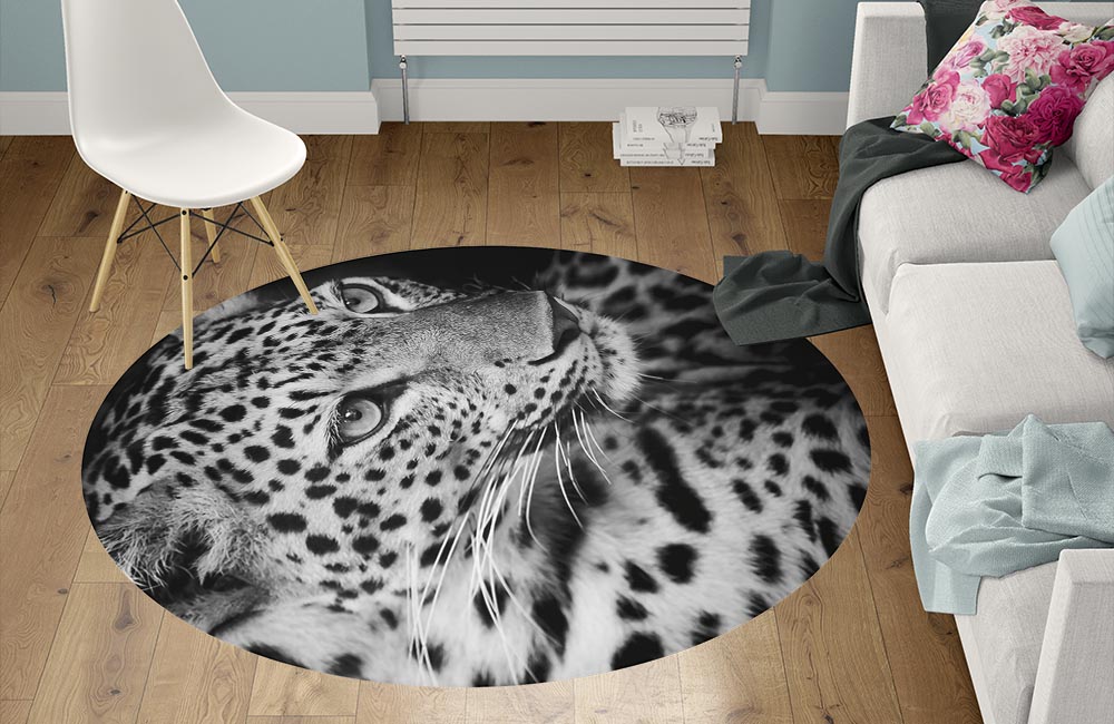 3D Ковер «Леопард в черно-белых тонах» Круглый 1