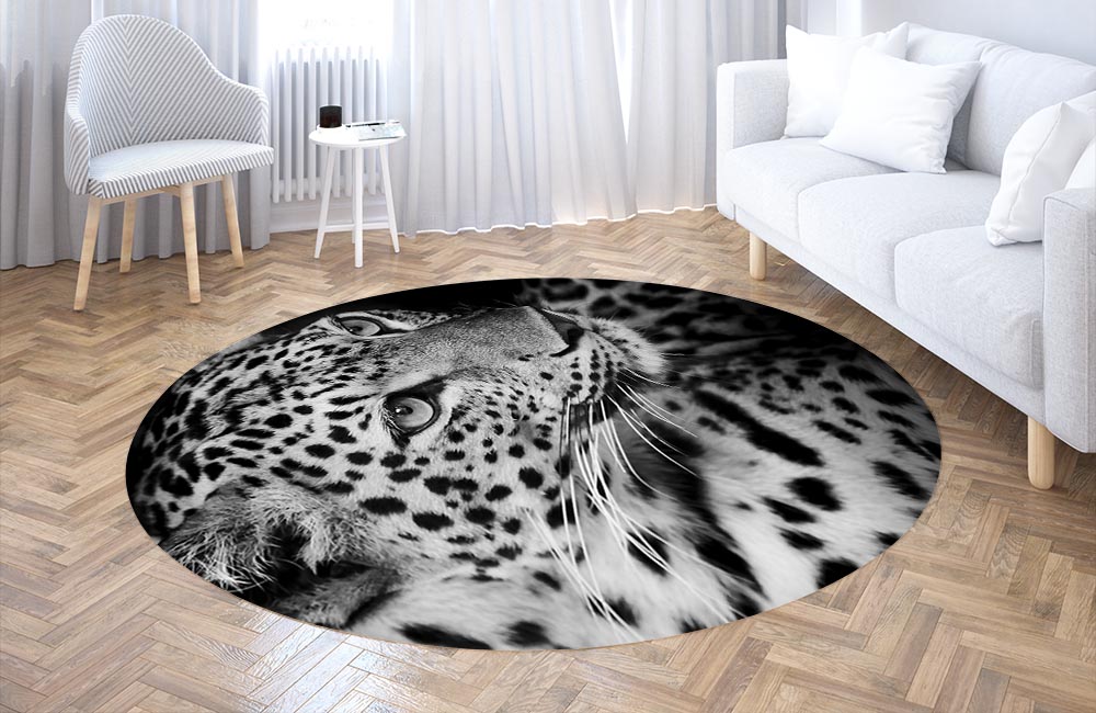 3D Ковер «Леопард в черно-белых тонах» Круглый 3