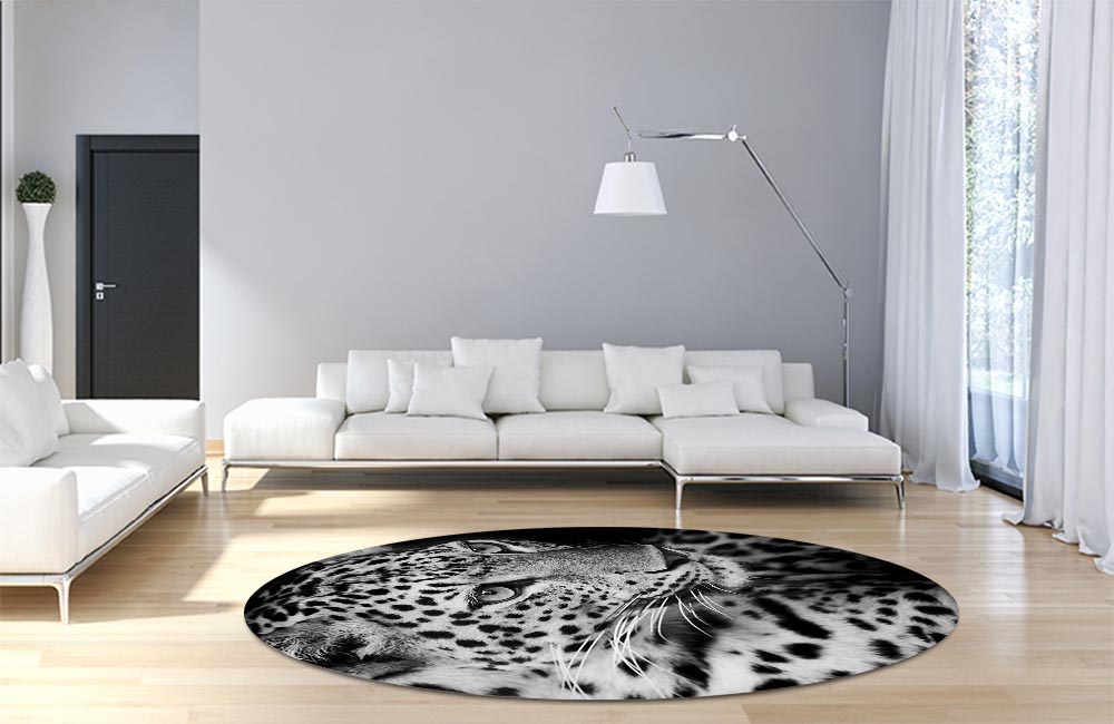 3D Ковер «Леопард в черно-белых тонах» Круглый 4