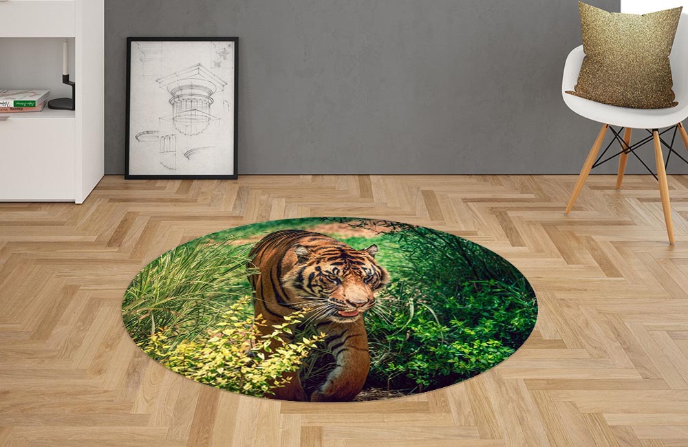 3D Ковер «Тигр в сочной листве» Овальный 2