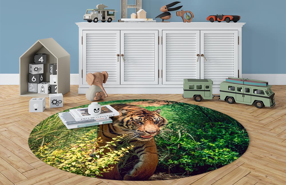 3D Ковер «Тигр в сочной листве» Овальный 3