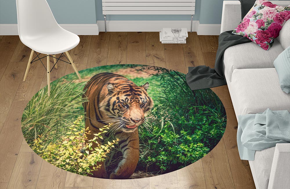 3D Ковер «Тигр в сочной листве» Круглый 1