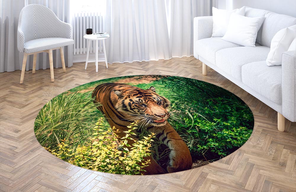 3D Ковер «Тигр в сочной листве» Круглый 3