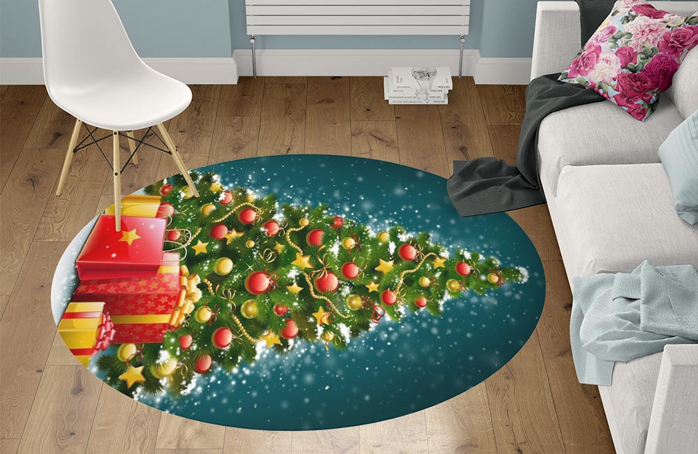 3D Ковер «Снежное одеяло для ёлочки» Круглый 1