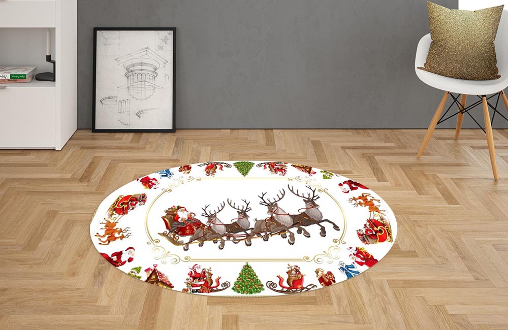 3D Ковер «Дед Мороз на оленях» Овальный 2