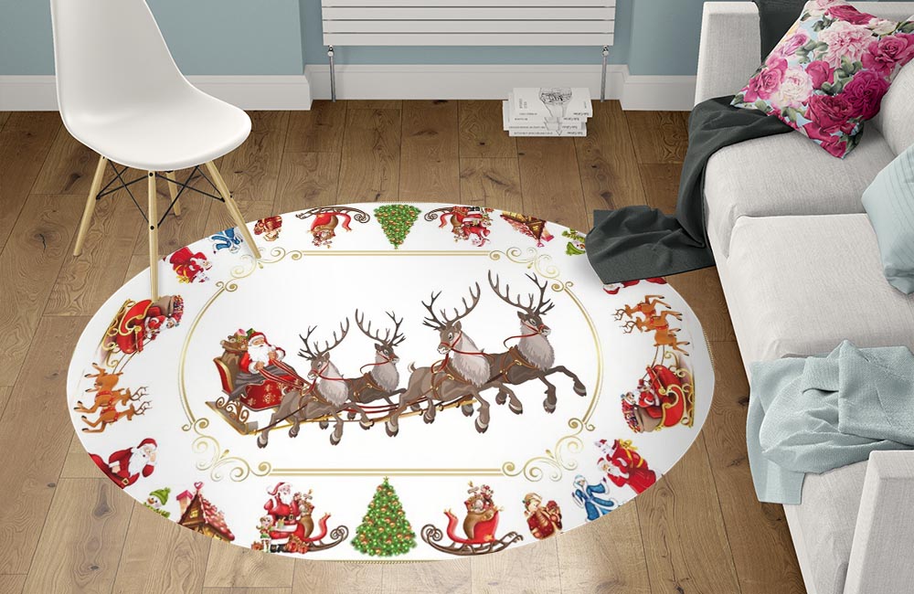 3D Ковер «Дед Мороз на оленях» Круглый 1